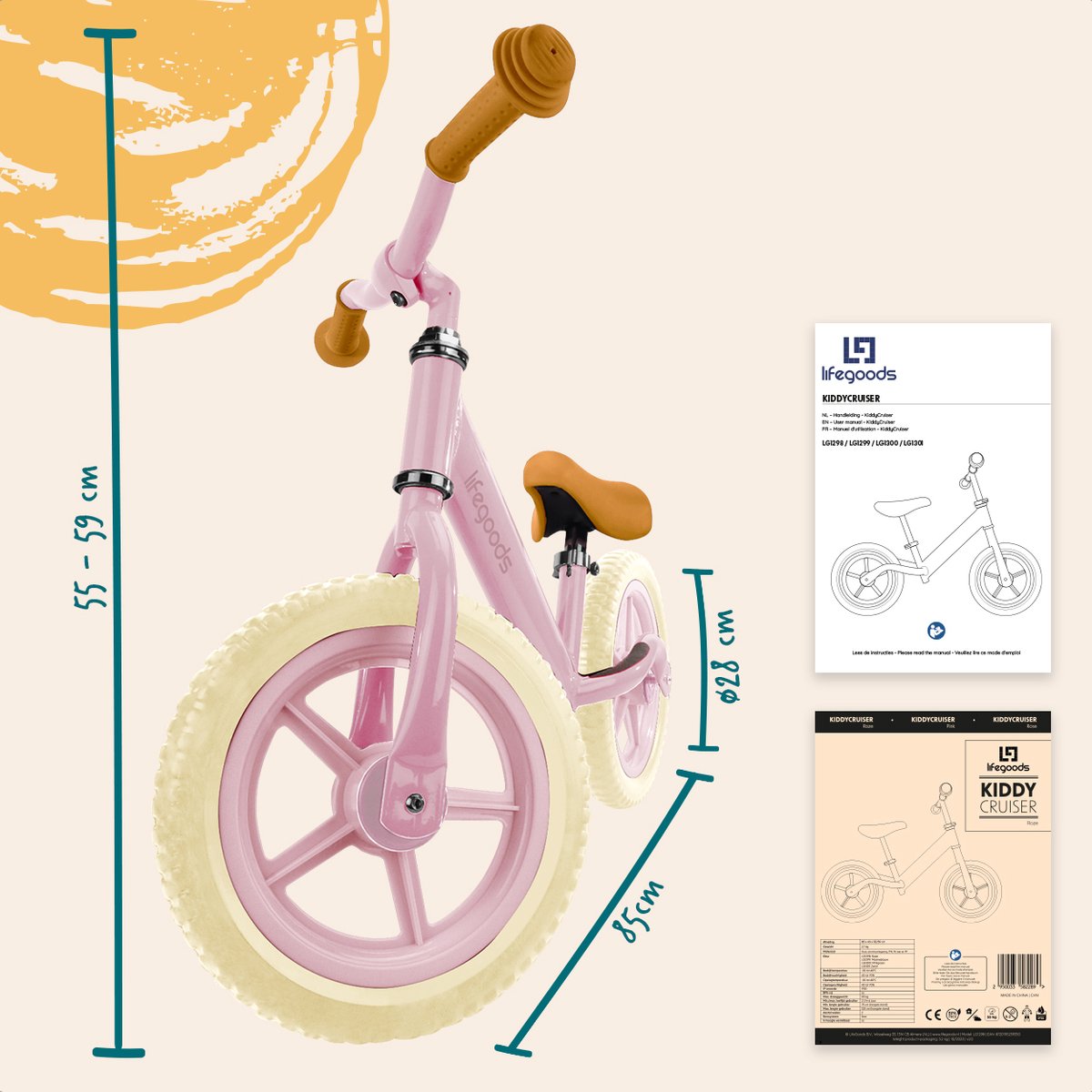 LifeGoods Loopfiets - Speelgoed 2 jaar en ouder - Jongens en Meisjes - Balance Bike - Loopfietsje - Pastelroze — afbeelding 11