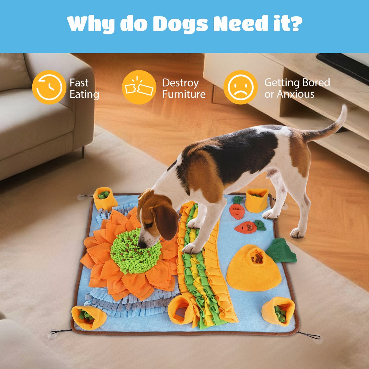 Nobleza Snuffelmat voor Honden - Anti Schrok Voermat - Interactief Hondenspeelgoed - Wasbaar & Antislip - 75x58 cm thumbnail 6