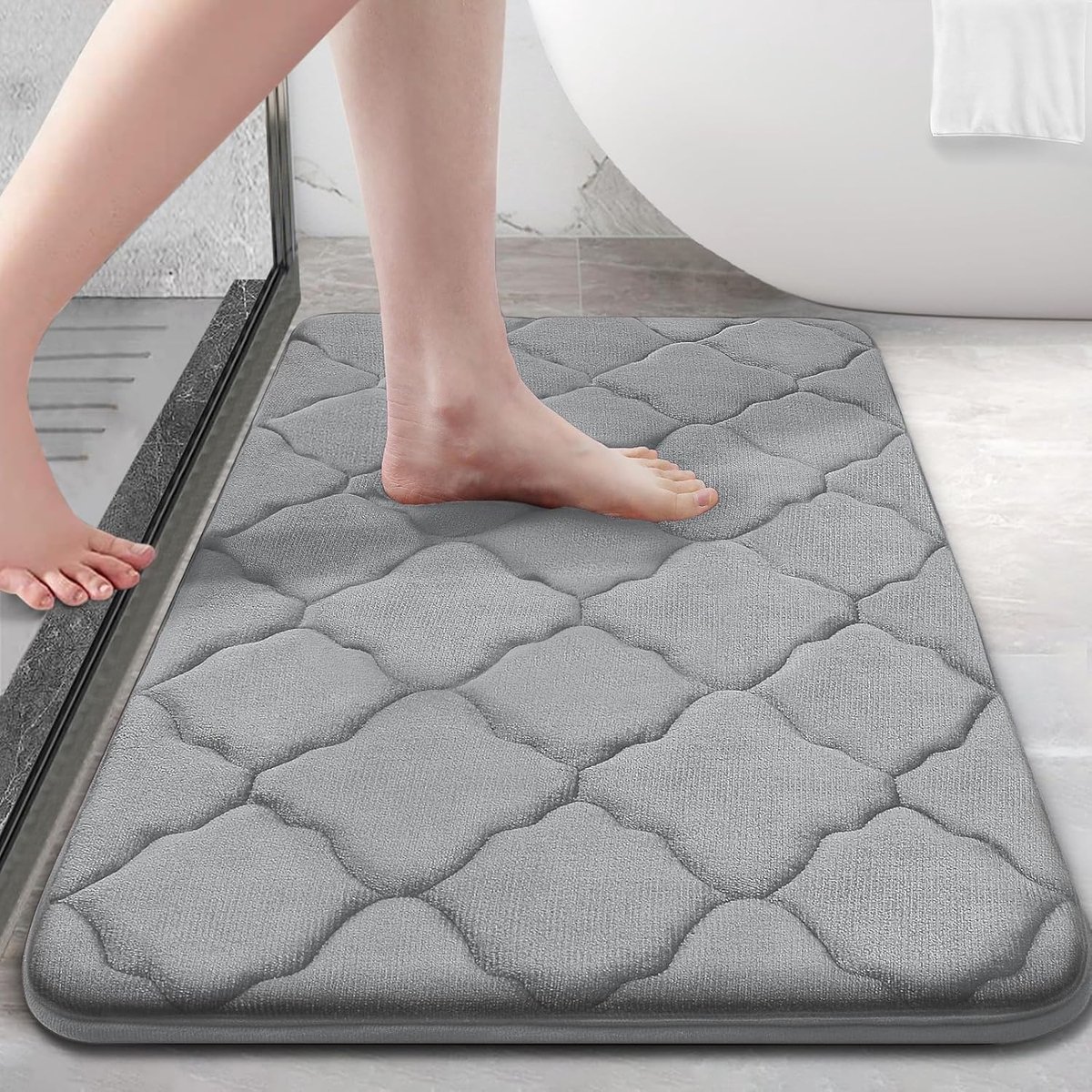 Famanu - Traagschuim badkamertapijt, antislip, zacht, absorberend, wasbaar, onderhoudsvriendelijke douchemat, 40 x 60 cm, grijs