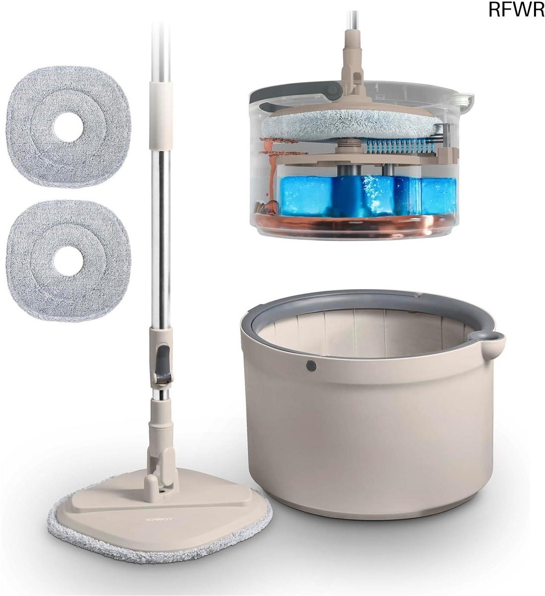 RFWR® Compacte Spin Mop met Ingebouwde Turbine en 2 Interne Containers
