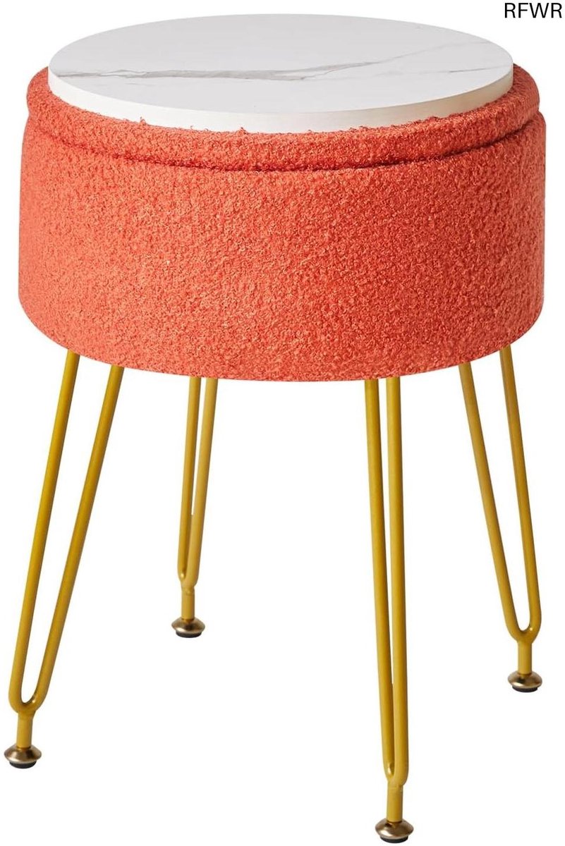 RFWR® Teddy Velvet Voetsteun Kruk met Opbergruimte en Gouden Poten