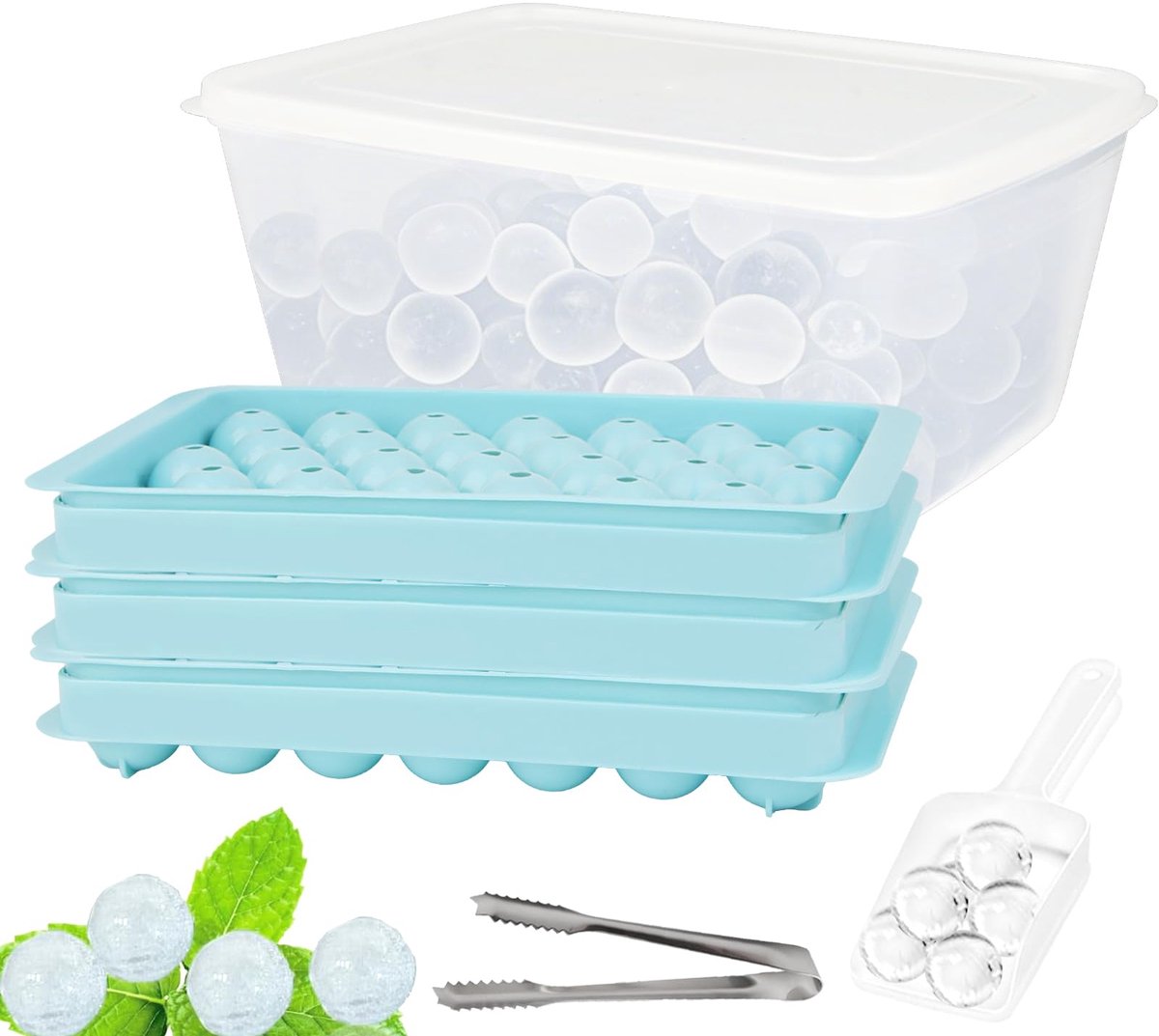 Ibenzoa® IJsblokjesvormen Set voor Dranken en Cocktails – Compleet met IJsemmer, Schep en IJstang