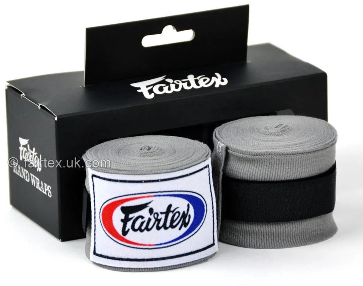 Fairtex Handwraps – Grijs – 4,5 Meter – Elastisch Katoen – Stevige Polsondersteuning – Voor Boksen & Kickboksen