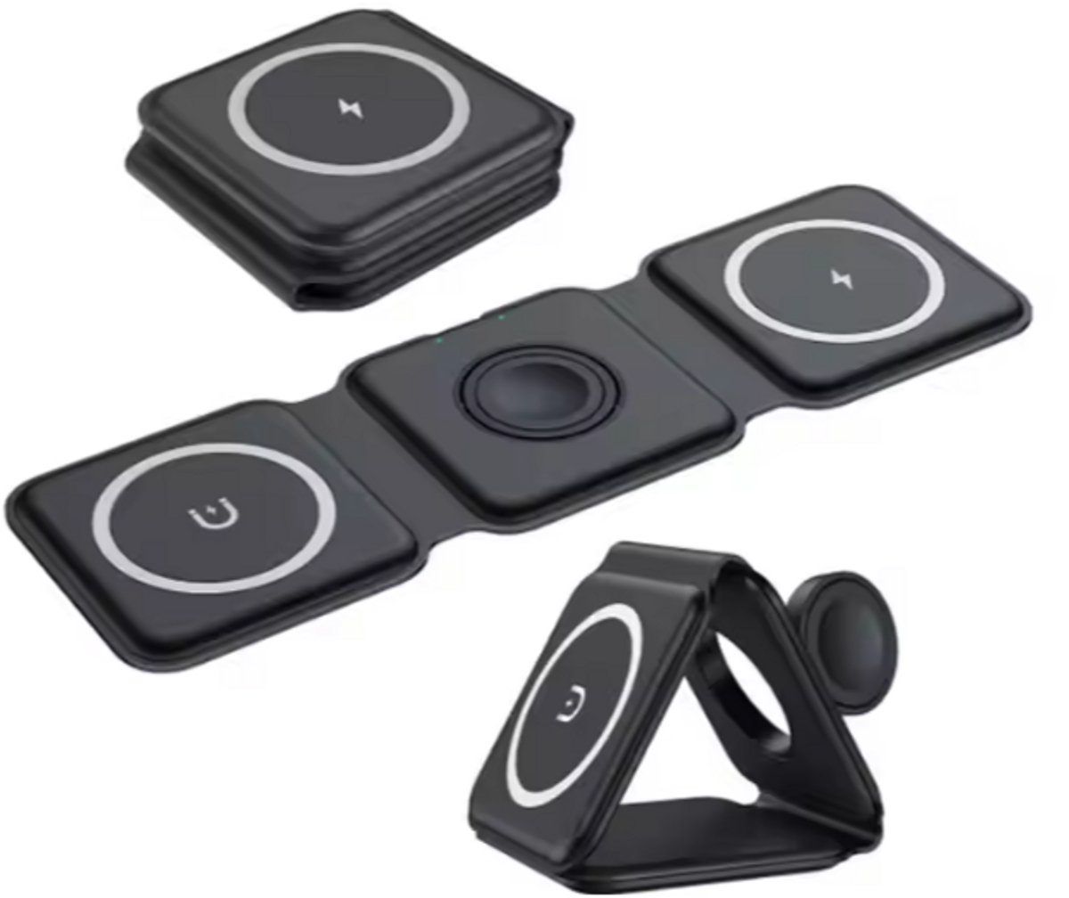 3-in-1 Draadloze Oplader – Inklapbaar Oplaadstation voor iPhone, Samsung, Apple Watch & AirPods – Qi-Certificeerd – Snelladen