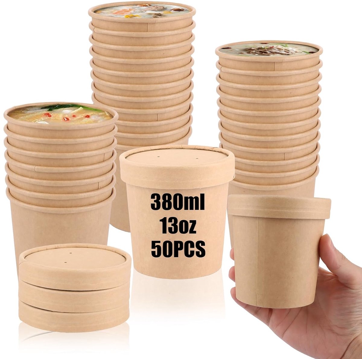 Papieren bekers met deksel - biologisch afbreekbaar - 50 stuks - 380 ml