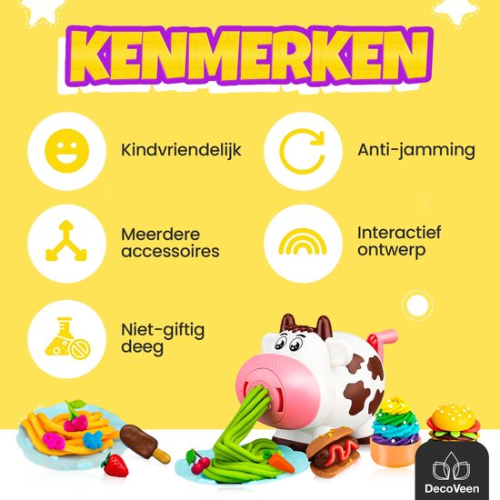 Kenmerken klei set: Kindvriendelijk, anti-vastlopen, meerdere accessoires, interactief, niet-giftige klei.