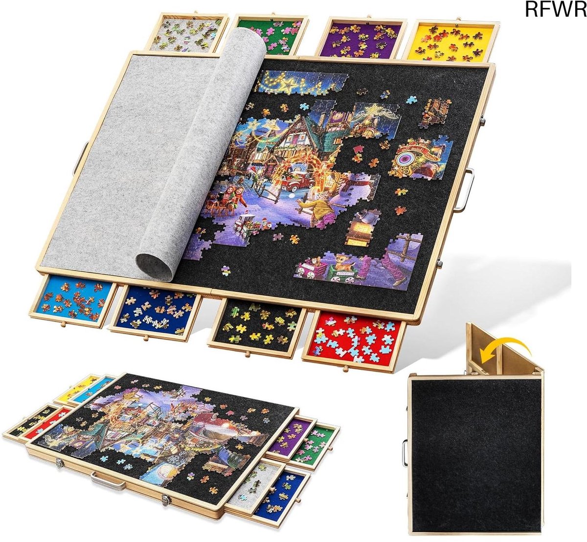 RFWR® Opvouwbaar Puzzelbord met Sorteerladen en Deksel voor 2000, 1500, 1000, 500 Puzzlestukken