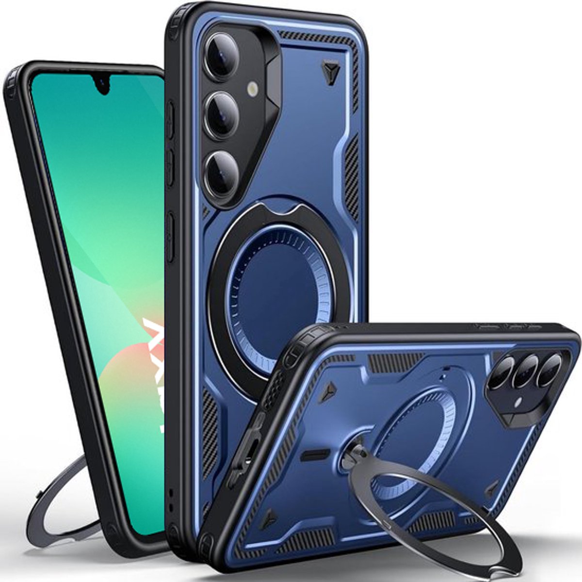 Hoesje Geschikt voor Samsung Galaxy A26 - Armor hoes met Ringhouder - Arara backcover - Navy