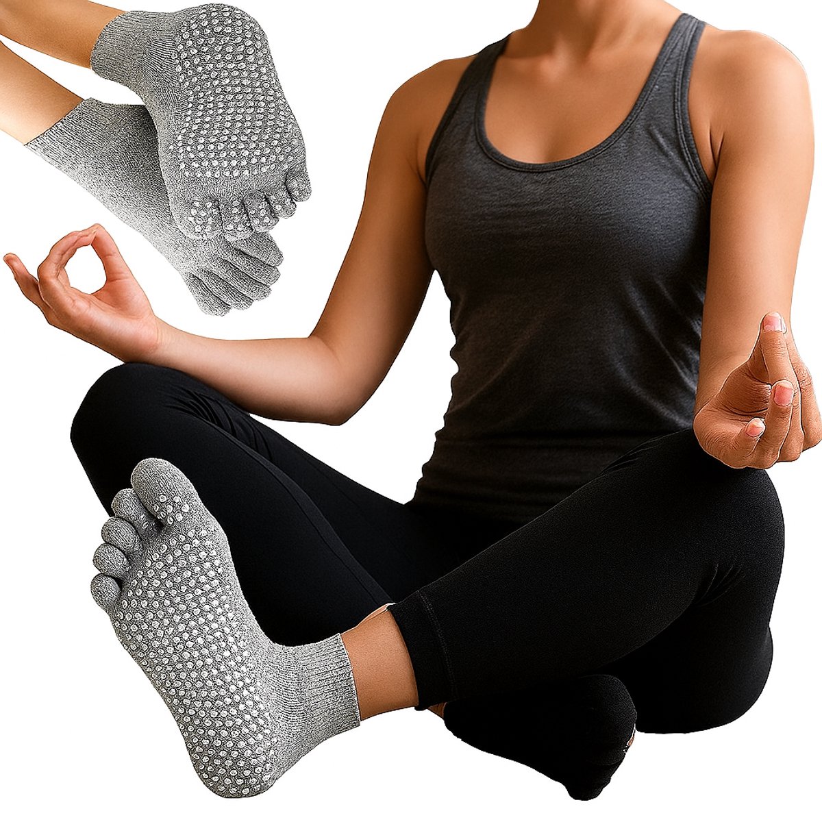 Yoga Sokken Full Toe I Volle Teen Yoga Sok I Met Anti Slip Onderkant I Antislip Sokken - Pilates Sokken - Grijs - Maat 36-40