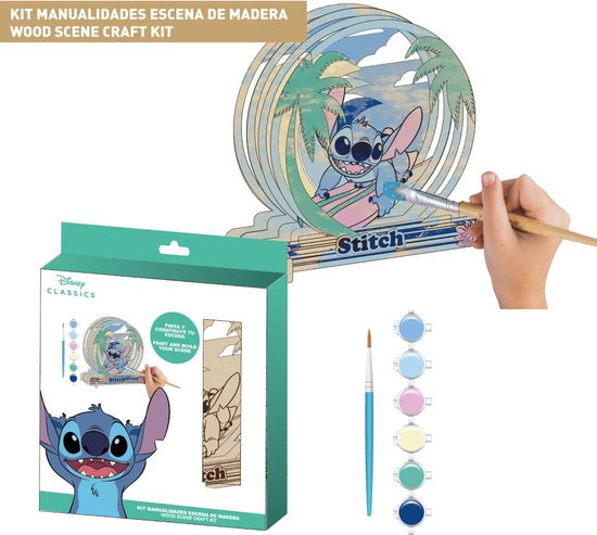 Stitch Houten Knutselpakket Kind – DIY Verfset met Pincel & 3D Scene – Disney Tekenset