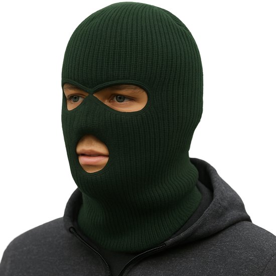 Facemask - Sportmuts - Driegats Muts - Skimuts - Bivak - Balaclava - Donker Groen - One Size