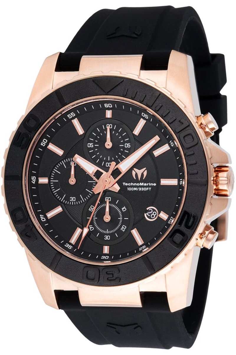 TechnoMarine Sea TM-725002 Heren Horloge - Waterdicht - Analoog - Quartz Uurwerk - Roestvrij Staal met zwarte Wijzerplaat - 45mm