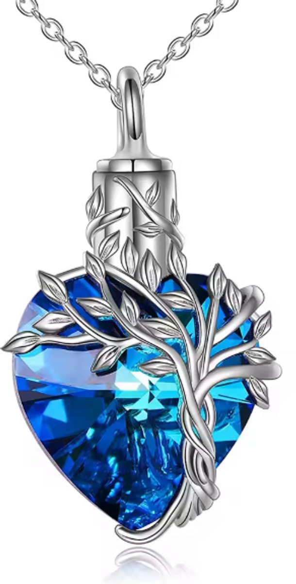 Assieraad Levensboom - Luxe Ashanger Levensboom Blauw Hart - Gedenksieraad - Ashanger met ketting - Petshop Seven®