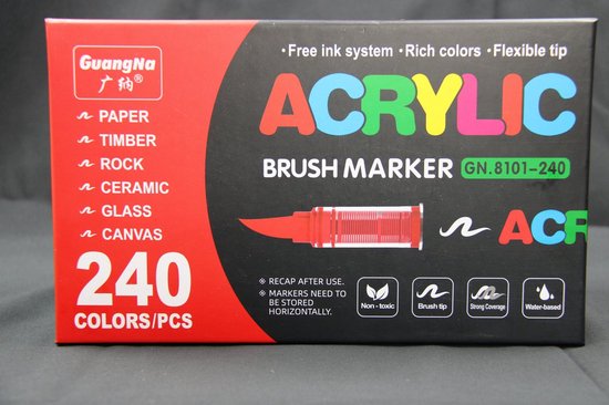 Guangna Bruch markers - 240 Kleuren Acrylstiften - Acrylmarkers - Acrylverf Markers voor Glas, Hout, Steen, Keramiek, Stoffen, Metalen, Canvas
