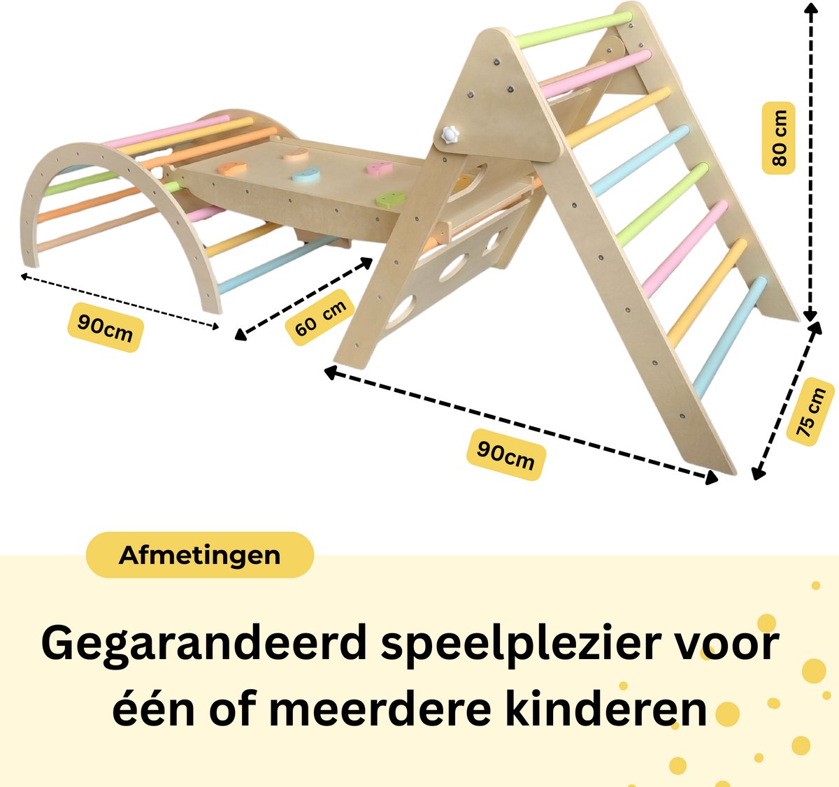 Dastium Kids - Klimrek - Montessori Speelgoed - XXL Houten Klimrek Speelgoed - Klimboog met Kussen - Klimrek Baby - Klimrek Peuter - Klimrek met Glijbaan - Pastelkleuren — afbeelding 9