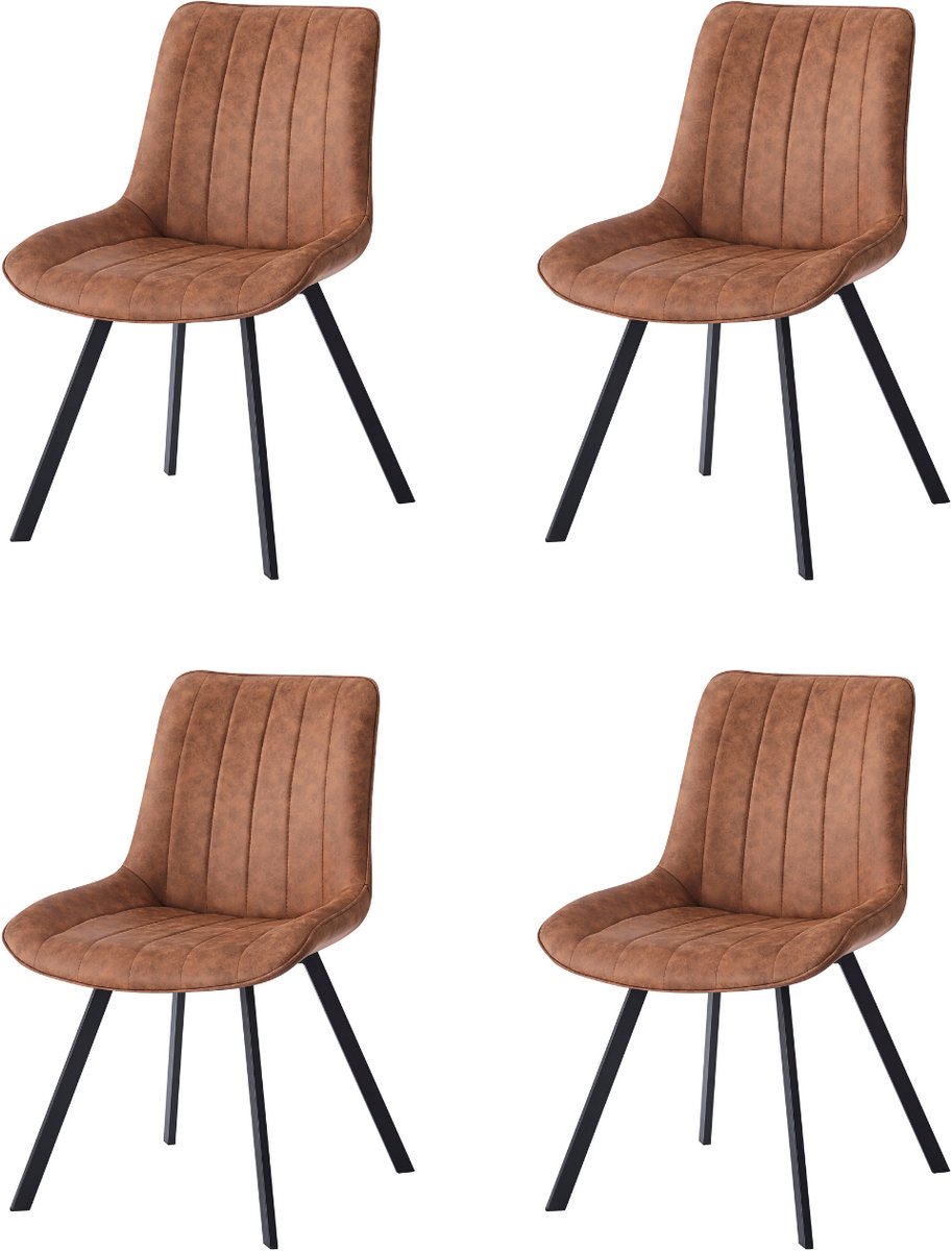 Dakota Eetkamerstoel – Cognac – Set van 4 – Microvezel bekleding –