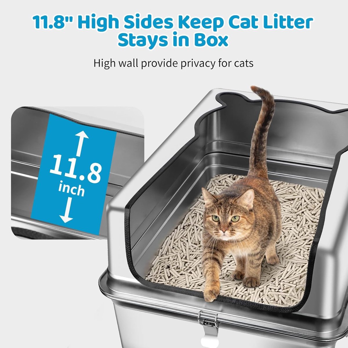 MIXJOY Kattenbak van roestvrij staal, XL, kattenbak van roestvrij