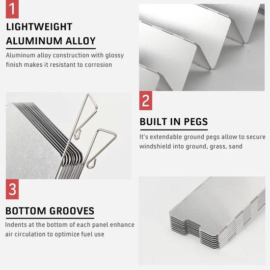 Windscherm voor campingkooktoestel - Bescherming tegen wind - 1 stuk - Aluminium van Merkloos — afbeelding 5