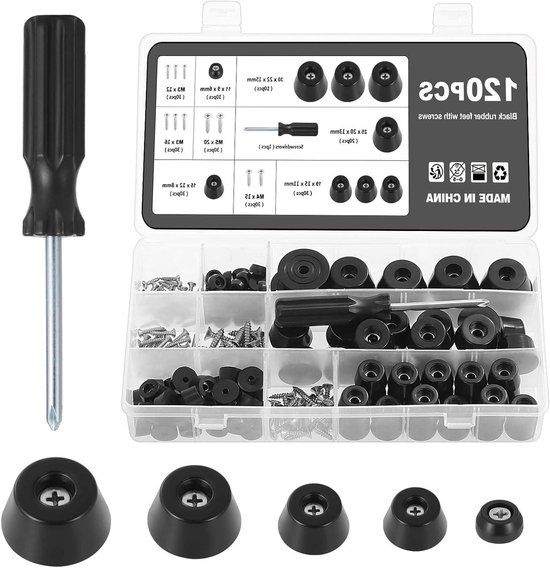 30Pcs Round Black Rubber Feet with Steel Screws, Non Slip Furniture Pads, Black Bumper Pads for Cabinet Desk Tables Sofas (25x23x9mm
