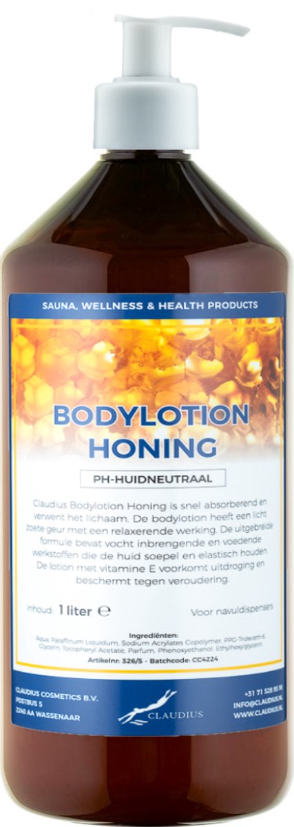 Bodylotion Honing 1 Liter met witte pomp - stijlvolle en duurzame uitstraling