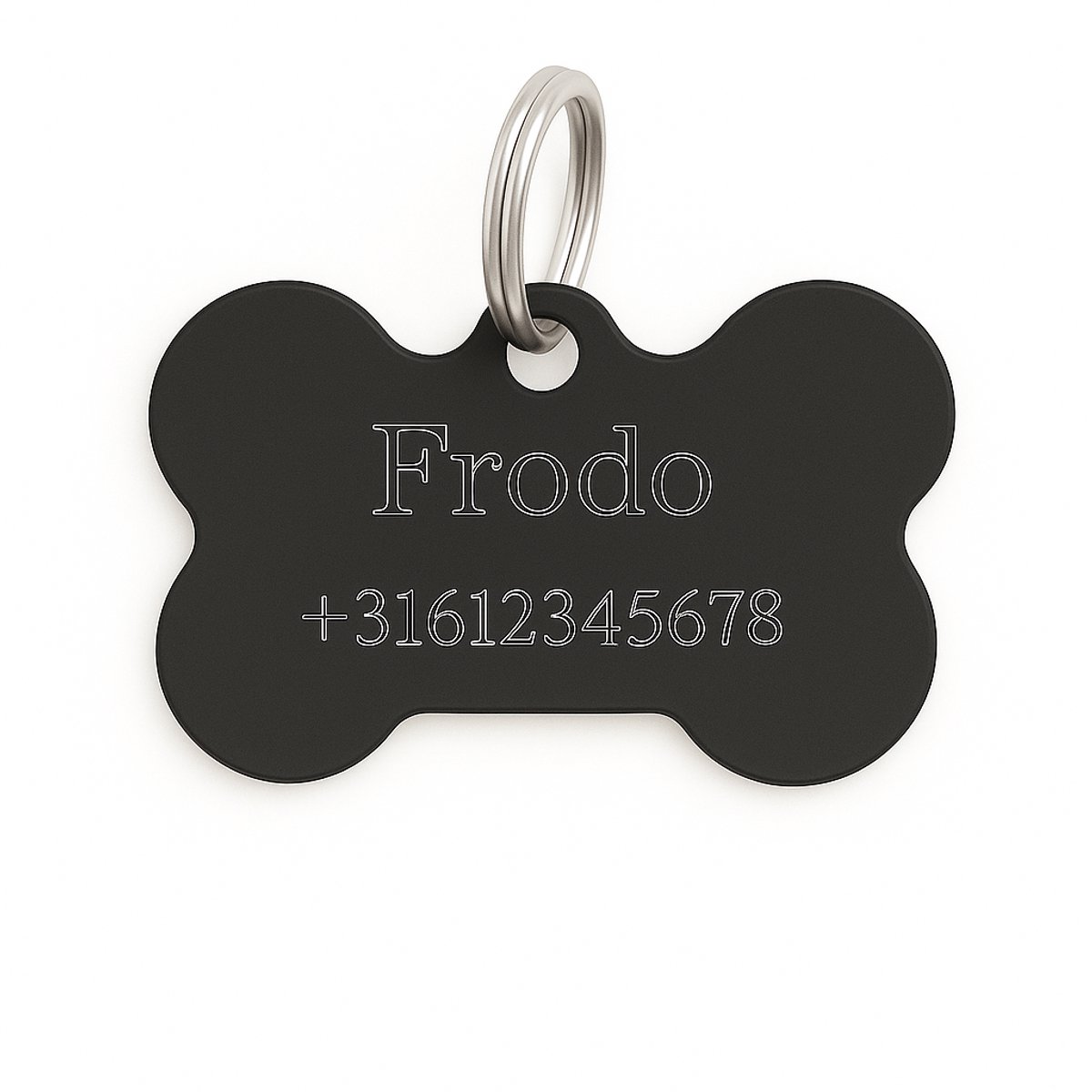 Lovelockers® | Hondenpenning inclusief graveren | Gegraveerde Penning Bot | Zwart | maat L 38 x 26 mm | incl 2 regels gravering | Luxe honden penning