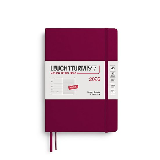 Leuchtturm1917 - Agenda 2026 - A5 Weekly Planner & Notebook 2026 hardcover Port Red - 15x21cm