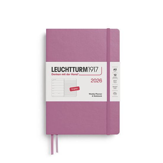Leuchtturm1917 - Agenda 2026 - A5 Weekly Planner & Notebook 2026 hardcover Dusty Rose - 15x21cm
