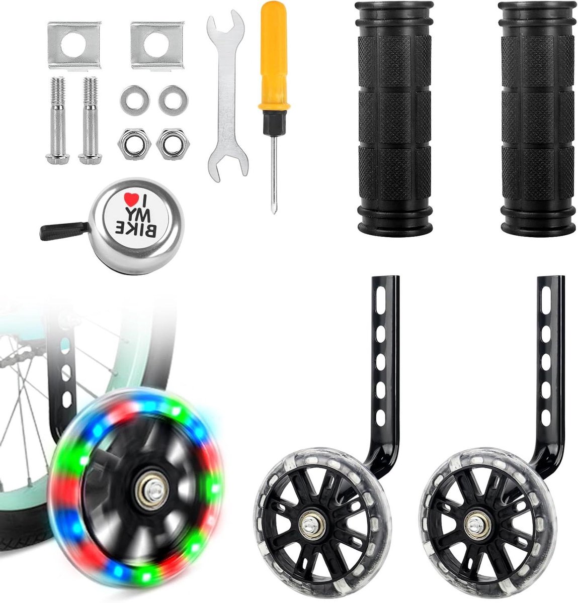Oplichtende steunwielen voor kinderfietsen | Universele hulpwielen | Trainingswielen voor kinderen van 12-20 inch |Stille hulpwielen voor singlespeed fietsen