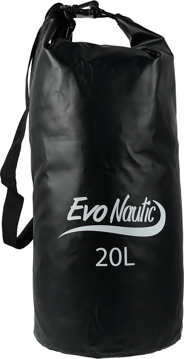 EvoNautic Drybag 20L Zwart - Waterdichte Tas - Inhoud van 20 Liter - Kleur Zwart - Geschikt voor Zwemmen, Wandelen, Suppen en Varen