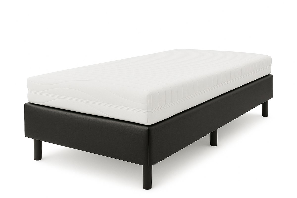 Nessa® 70x200 - Boxspring Furkan - Zwart PU Skin Leder - Inclusief Matras
