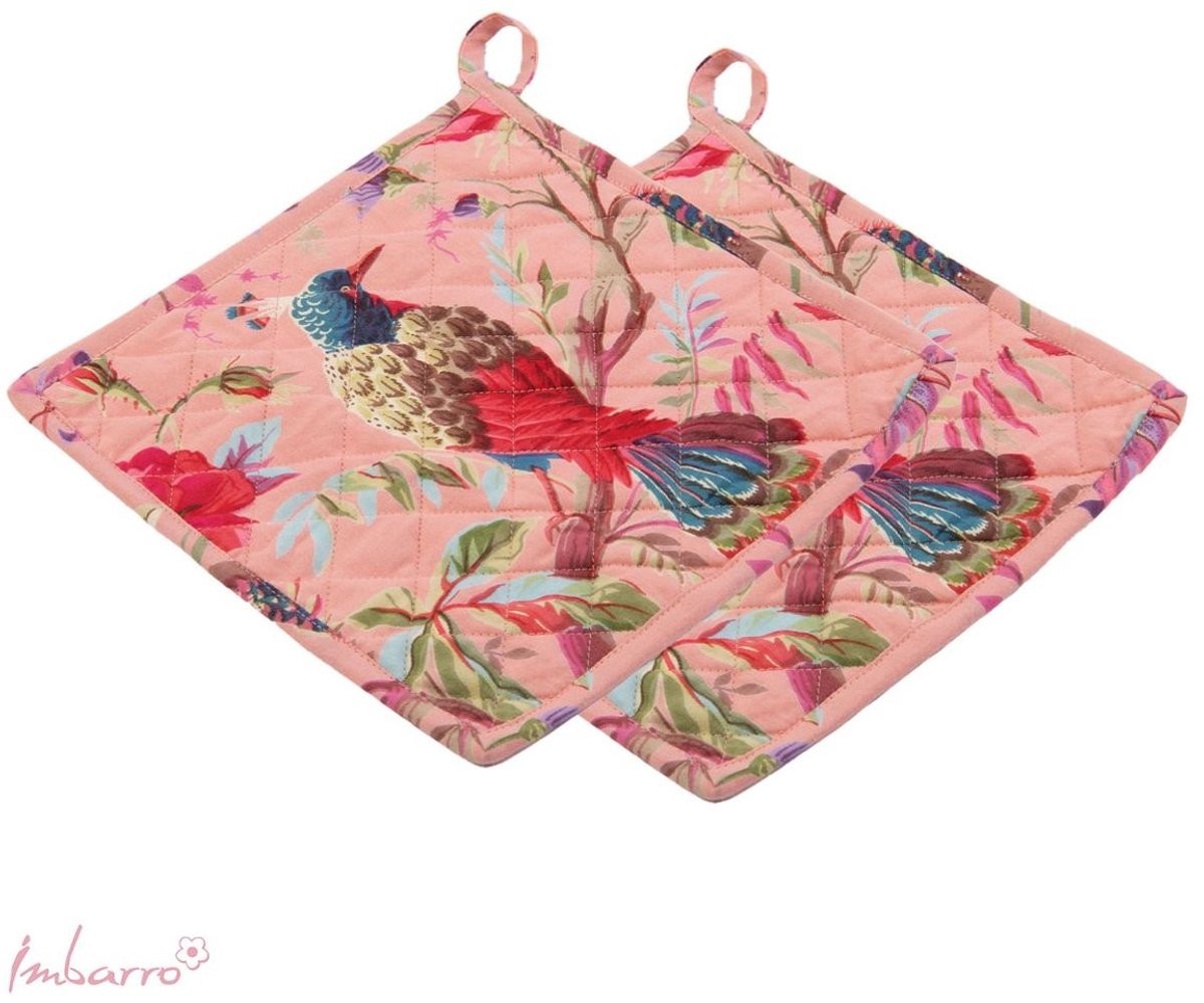 Imbarro Home & Fashion paradise bird print Blossom pannenlap 25 x 25 cm set van 2