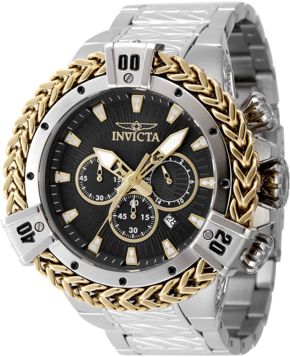 Invicta Bolt 48158 Heren Horloge - Waterdicht - Analoog - Quartz Uurwerk - Roestvrij Staal met zwarte Wijzerplaat - 54mm