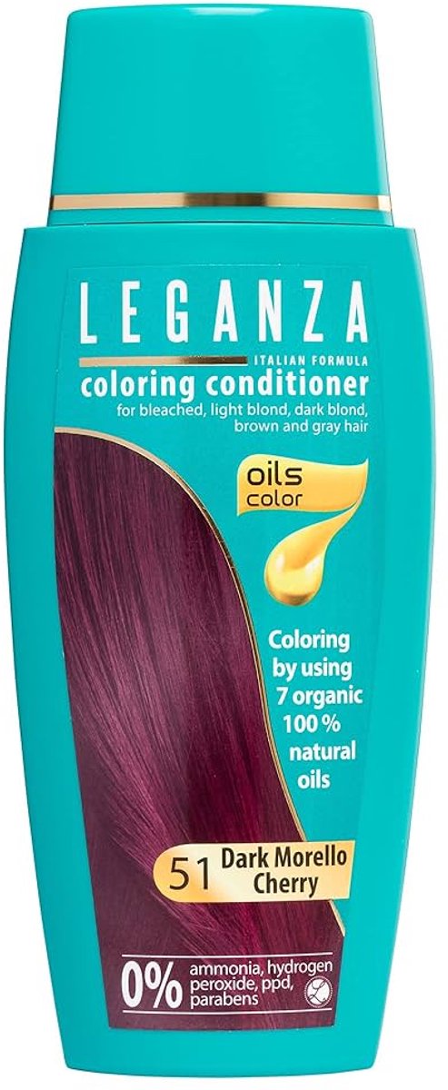 Leganza Coloring Conditioner Dark Morello Cherry – Natuurlijke Kleurspoeling Donker Rood – Semi-Permanente Haarkleuring met Natuurlijke Oliën – Zonder Ammoniak – 150ml