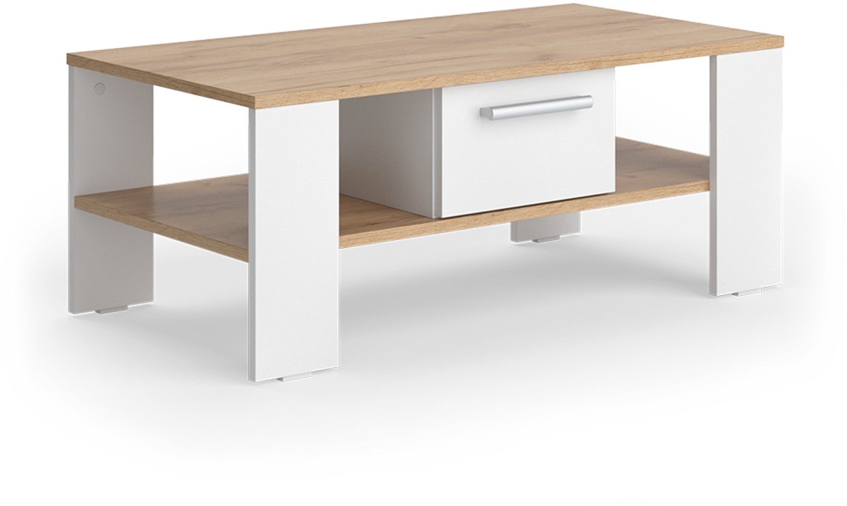 Vicco Wilmut Salontafel – 89.8 x 46.4 cm met lade Eik goud/wit Goudkleurig Eiken/Wit