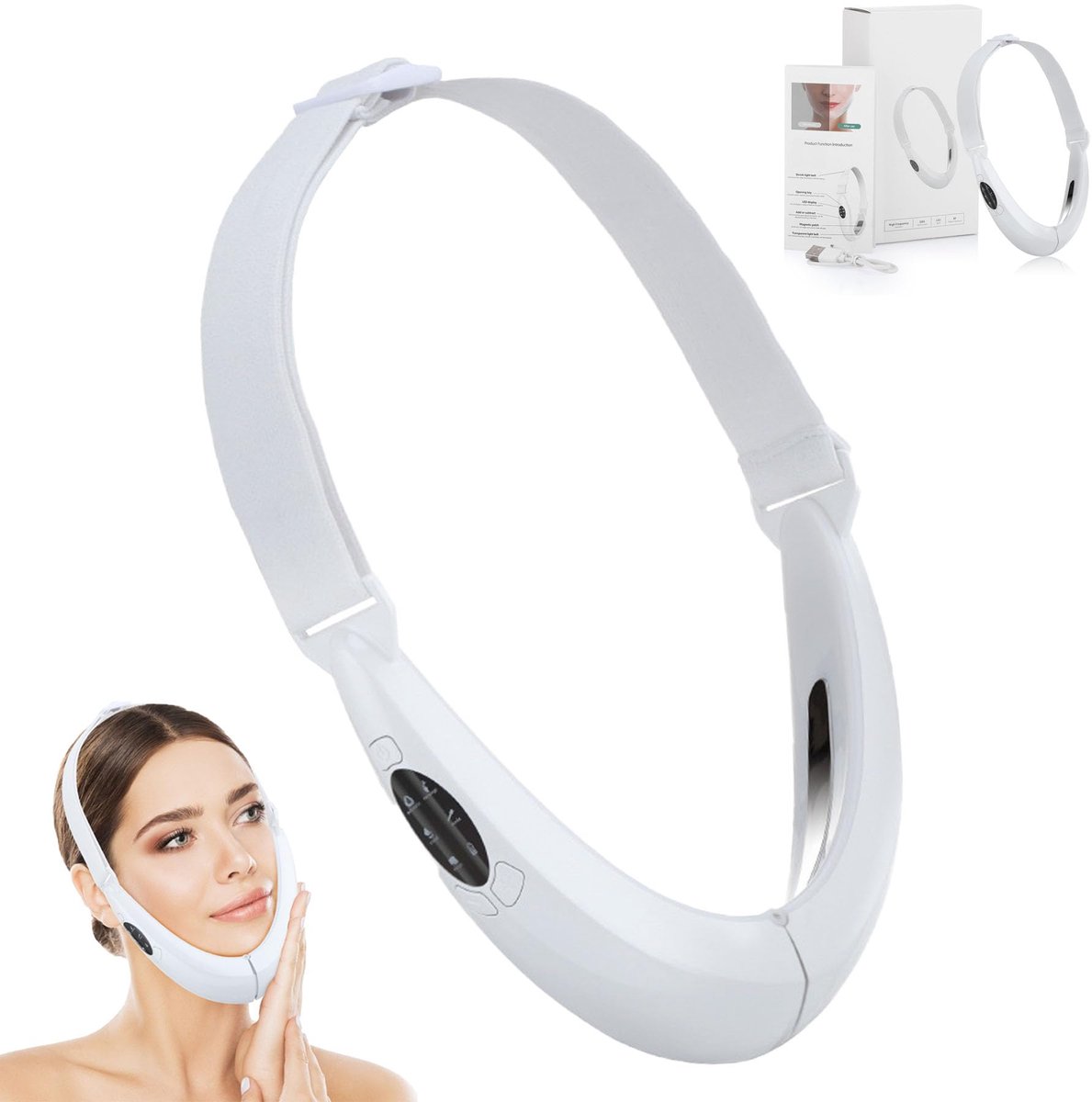 Gezichtsschoonheidsinstrument - Huidverjongingsapparaat - V-gezichtsschoonheidsinstrument - Kaaklijnmassager - LED-behandeling - Smart Face Lifting en Versteviging - Wit