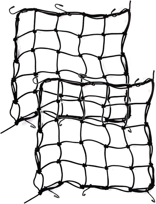 2 stuks 15" x 15" (40x40cm) Motorfiets bagagenet met 6 verstelbare haken. Stevige bungee-net voor helmen, motorfietsen, elastisch koord en vastzetmogelijkheid (zwart).