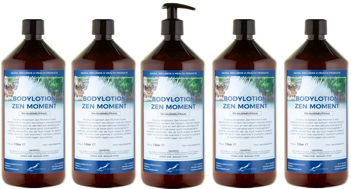 Bodylotion Zen Moment 1 Liter - met gratis pomp - set van 5 stuks - Voordeelverpakking