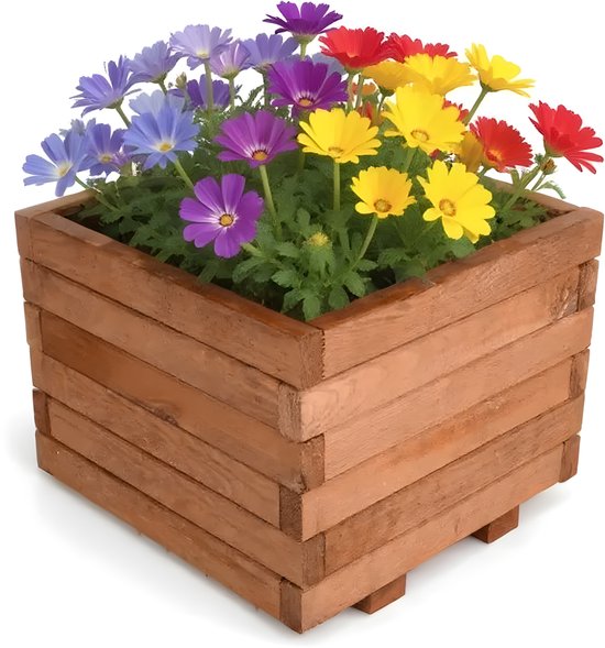 Décorations de jardin | Jardinière en bois marron 40x40cm | Avec du tissu de carotte | Marron Imprégné | Jardinière carrée pour l'extérieur | Bois de pin | Durable | Livré monté prêt à l'emploi