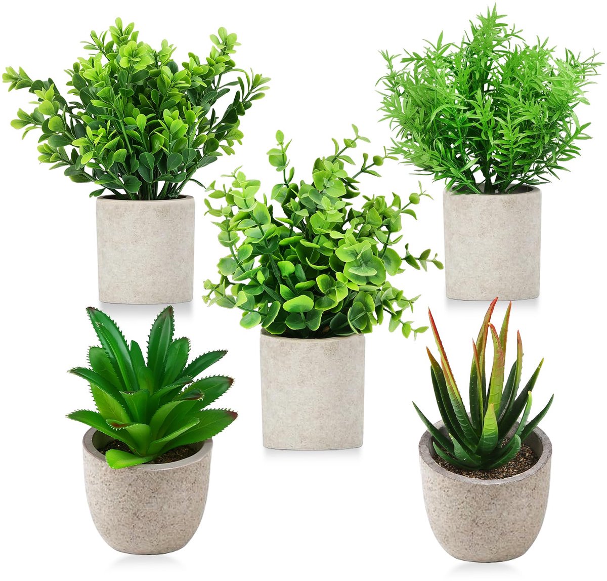 Ibenzoa Set van 5 Decoratieve Kunstplanten voor Woonkamer, Slaapkamer en Kantoor, Onderhoudsvrij groen