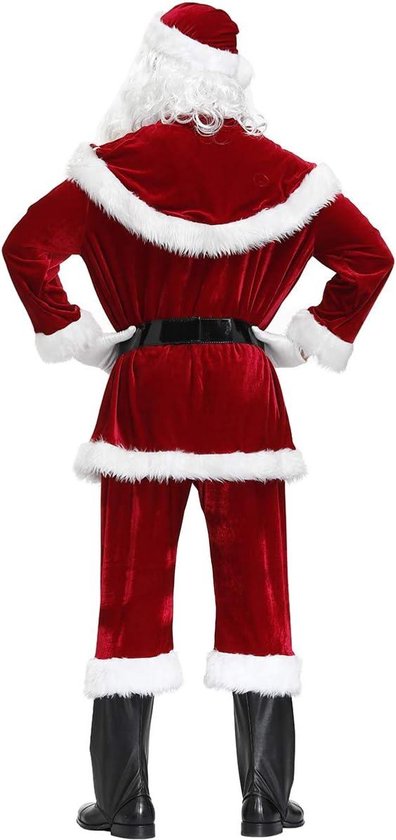 Kerstman Kostuum voor Mannen 5 Stuks Set Rood Deluxe Fluwelen Kerstfeest Cosplay voor Volwassen Kerstman Pak A,L