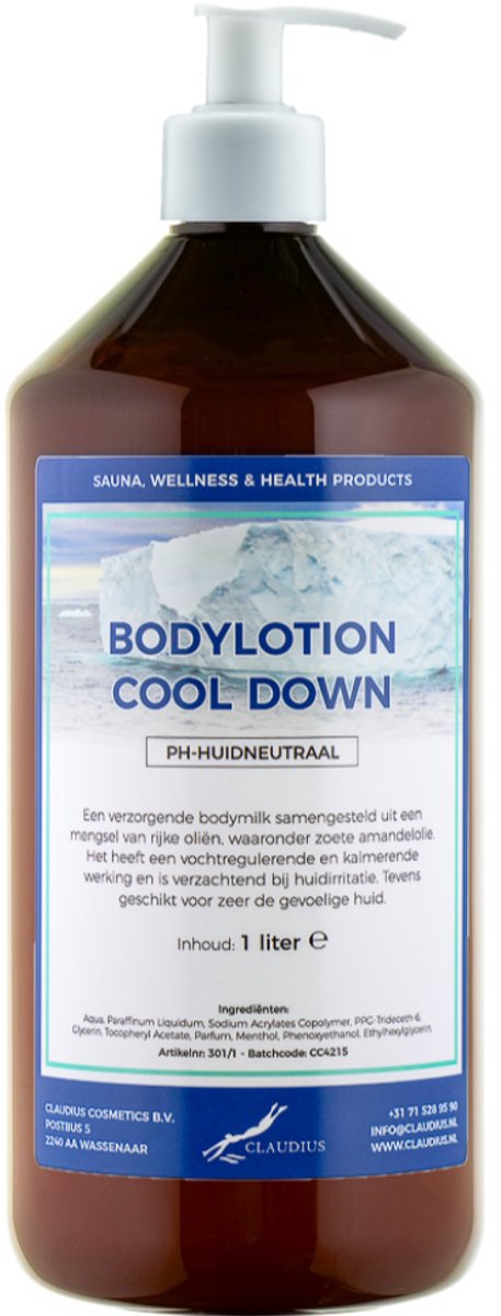 Bodylotion Cool Down 1 Liter met witte pomp - stijlvolle en duurzame uitstraling
