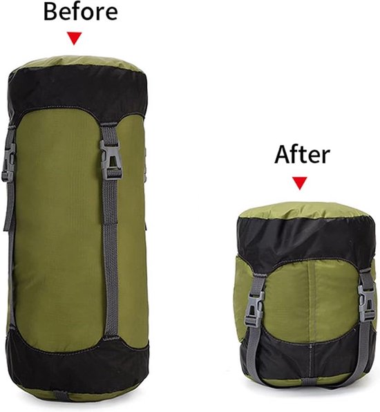 Draagtas voor Slaapzak (Groen, L) - Slaapzak Hoes - Slaapzak compressie bag - Waterafstotend en ultralicht - voor Kamperen, Camping, Backpacken, Hiken, Festivals, Logeren, Buitenhuis - Ruimtebesparende uitrusting van Merkloos — afbeelding 5