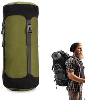 Draagtas voor Slaapzak (Groen, L) - Slaapzak Hoes - Slaapzak compressie bag - Waterafstotend en ultralicht - voor Kamperen, Camping, Backpacken, Hiken, Festivals, Logeren, Buitenhuis - Ruimtebesparende uitrusting
