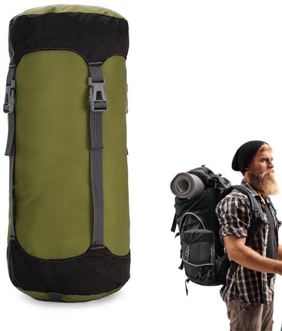 Foto: Draagtas voor slaapzak groen l slaapzak hoes slaapzak compressie bag waterafstotend en ultralicht voor kamperen camping backpacken hiken festivals logeren buitenhuis ruimtebesparende uitrusting