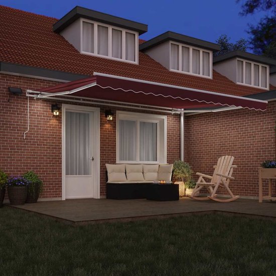 vidaXL - Auvent - manuel - extensible - avec - LED - 450x300 - cm - rouge bordeaux