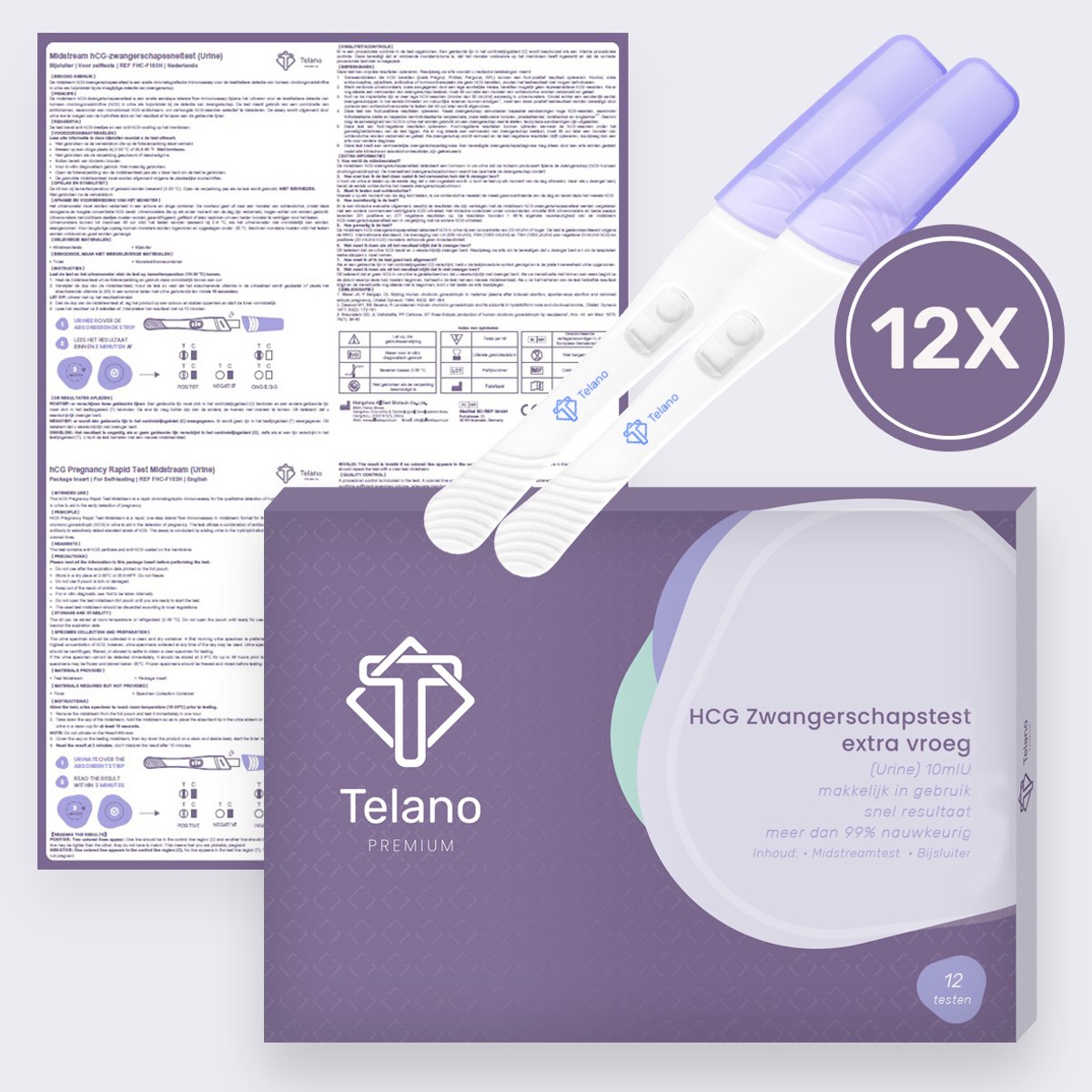 Telano Zwangerschapstest Extra Vroeg Premium 12 stuks Midstream - Zwangerschapstesten Extra Gevoelig - Brede Absorberende Strip – foto 4
