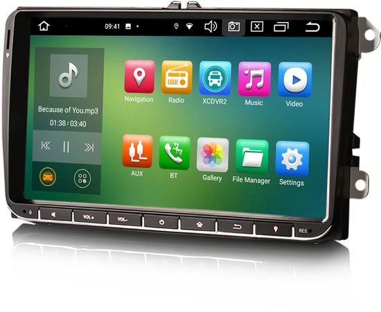 Touchscreen autoradio met apps zoals Navigatie, Radio, XCDVR2, Muziek, Video, BT.