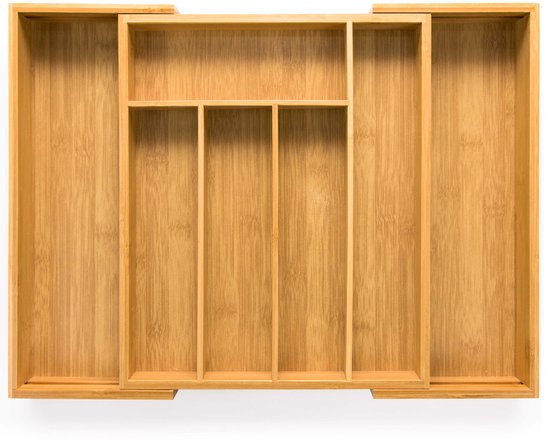 Bestekbak Budu #33,5 - Bestekbak en Bamboe - Bestekbak extensible - 5/7 compartiments - Cassette à Bestekbak - Boîte à couverts en bois - Réglable - Organisateur - Ranger à Couverts - 33,5 x 28 - 45 cm