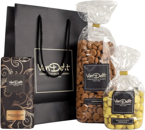 Van Delft - Cadeauset met reep, kruidnoten (500gr) en limoncello - Kruidnoten Cadeau - Personeelsgeschenk - Sinterklaas geschenk