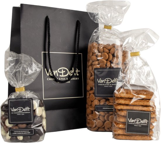Van Delft - Cadeauset met taai, kruidnoten (500gr) en luxe mix - Kruidnoten Cadeau - Personeelsgeschenk - Sinterklaas geschenk